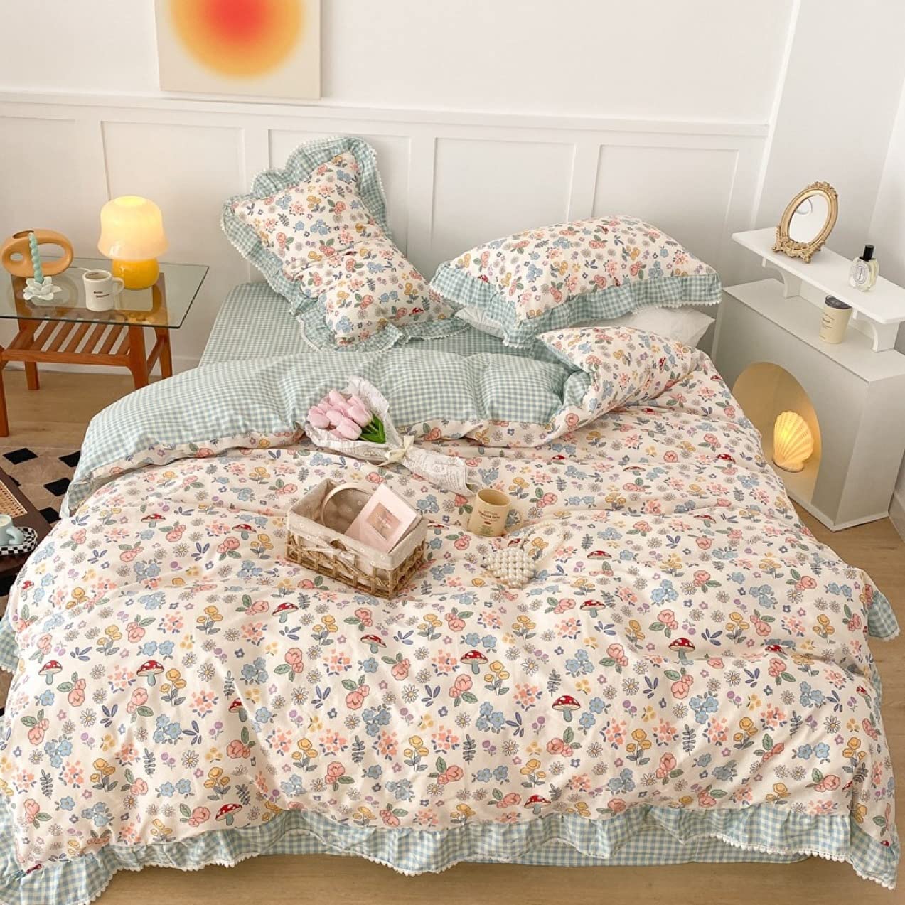 Amazon｜[OceanMap] 4点セット 花柄 北欧 色 1.2m シーツセット